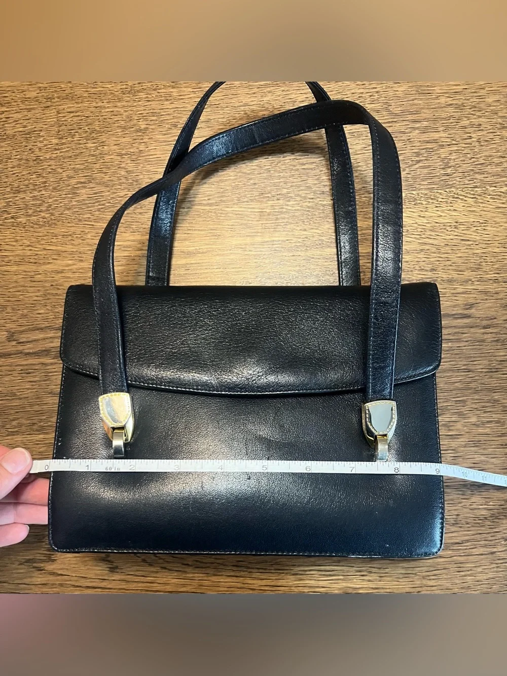 Vintage Saks Fifth Avenue Navy Red Genuine Leather Top Handle Purse w/Coin Purse